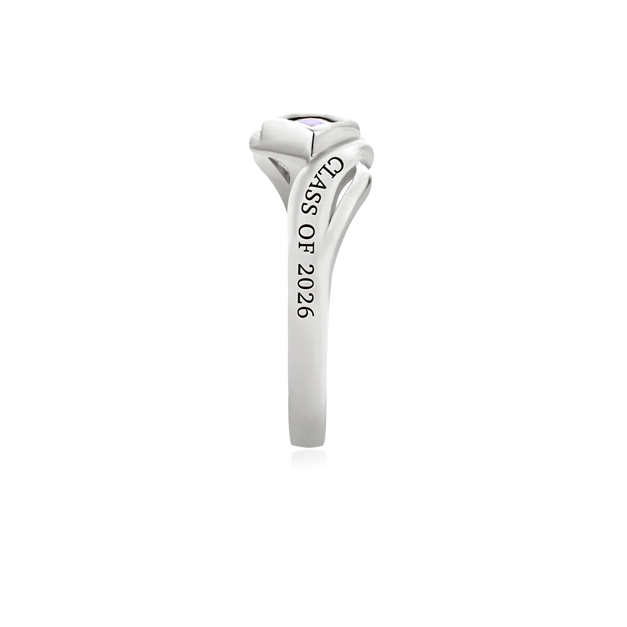 Sterling Silver Women's Bypass Princess Cut Birthstone Fashion Class Ring - Image 4