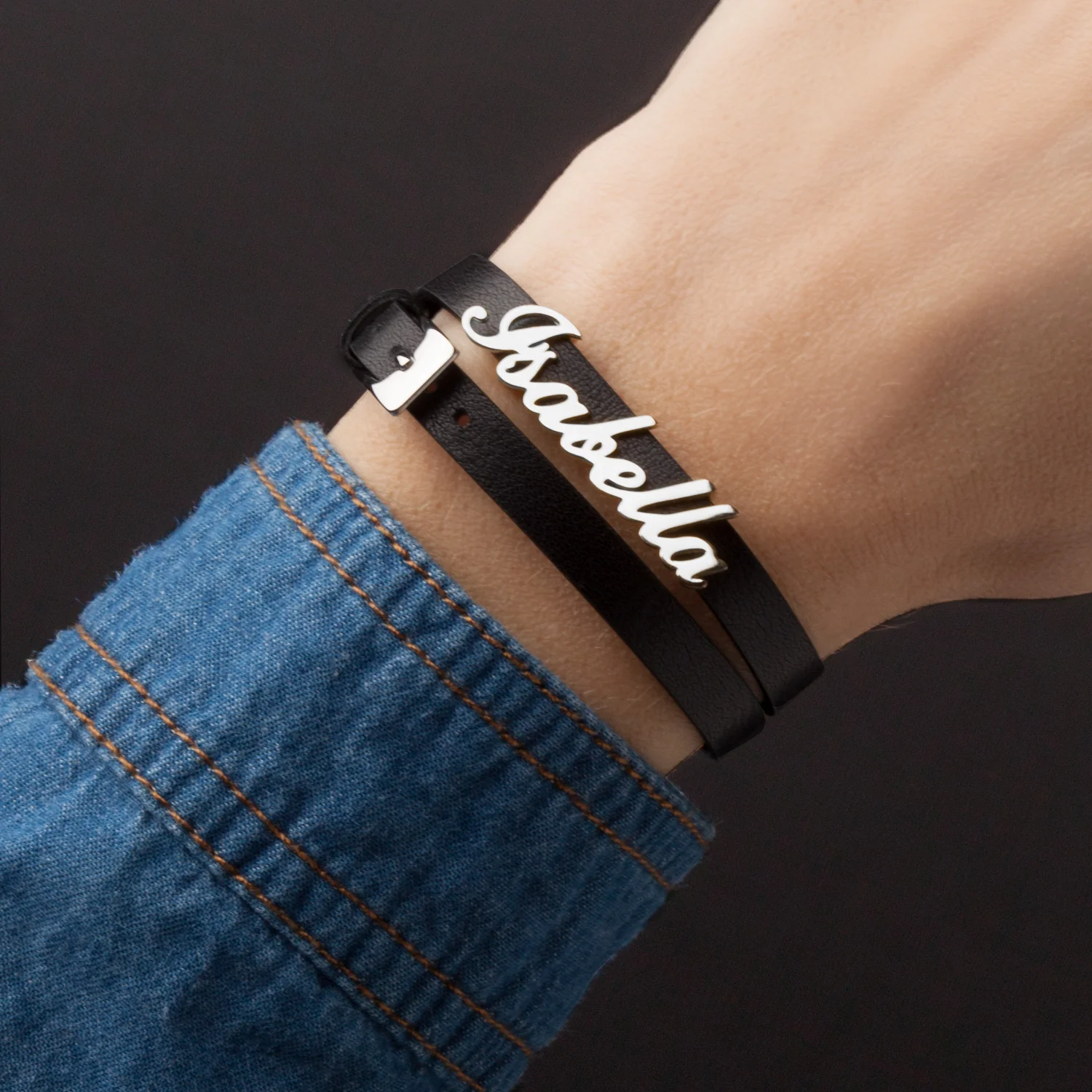 Sterling Silver Name Leather Wrap Bracelet and Choker - Image 4