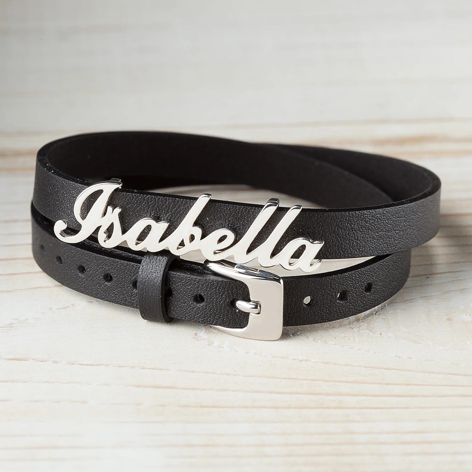 Sterling Silver Name Leather Wrap Bracelet and Choker - Image 5