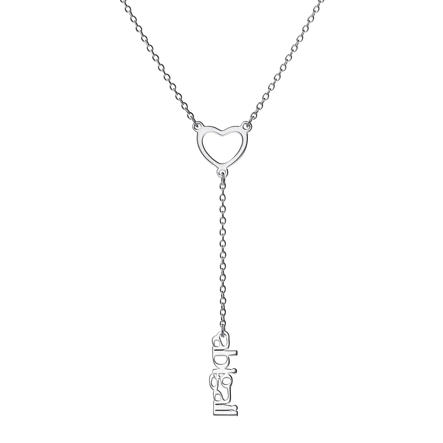 Sterling Silver Lowercase Name and Heart Y-Necklace