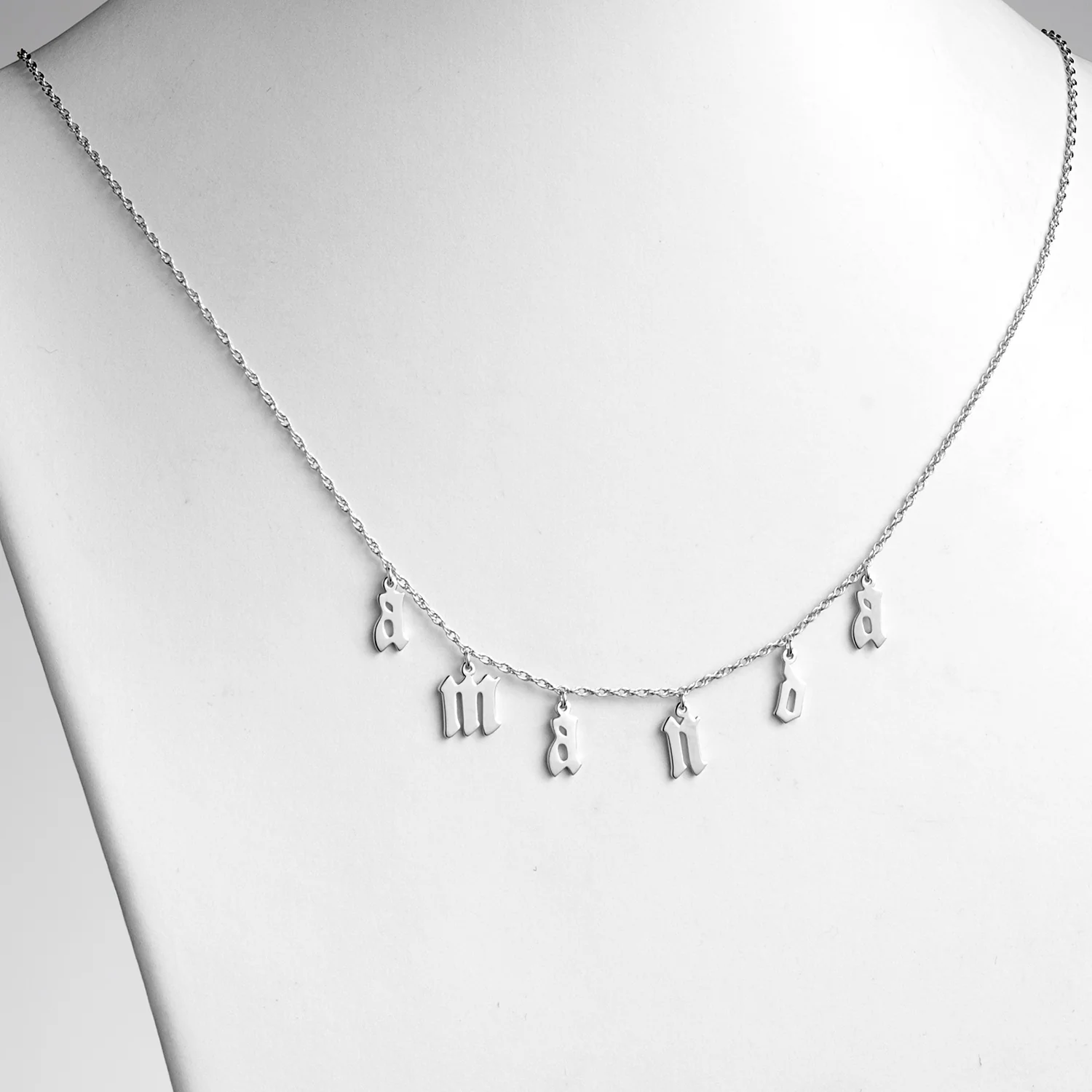 Sterling Silver Lowercase Old English Name Necklace - Image 2