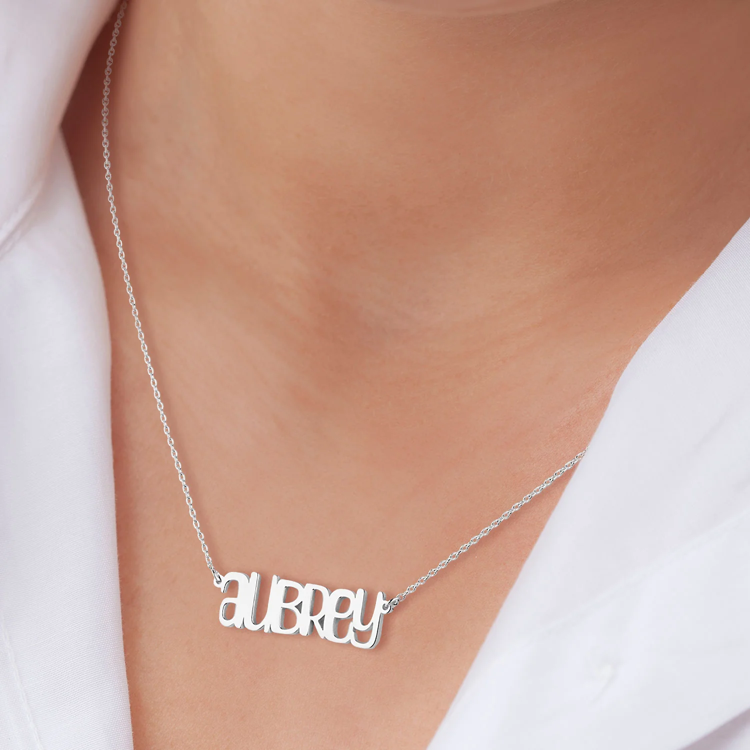 Sterling Silver Lowercase Playful Font Name Plaque Necklace - Image 3