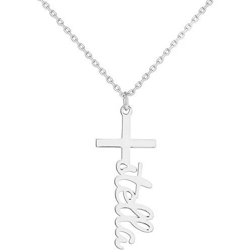 Sterling Silver Lowercase Script Name Cross Necklace - Image 2