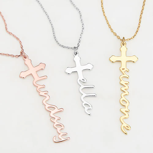 Sterling Silver Lowercase Script Name Cross Necklace