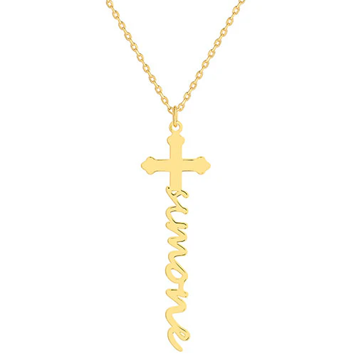 Sterling Silver Lowercase Script Name Cross Necklace - Image 4