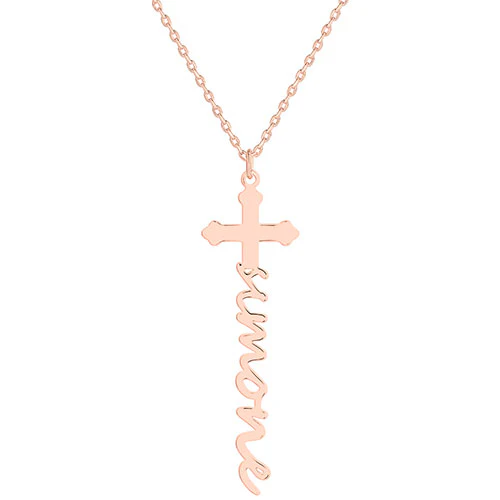Sterling Silver Lowercase Script Name Cross Necklace - Image 6