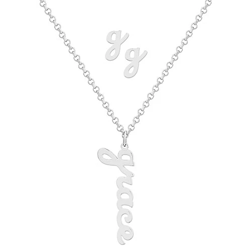 Sterling Silver Lowercase Script Name Necklace and Initial Earring Set - Image 2