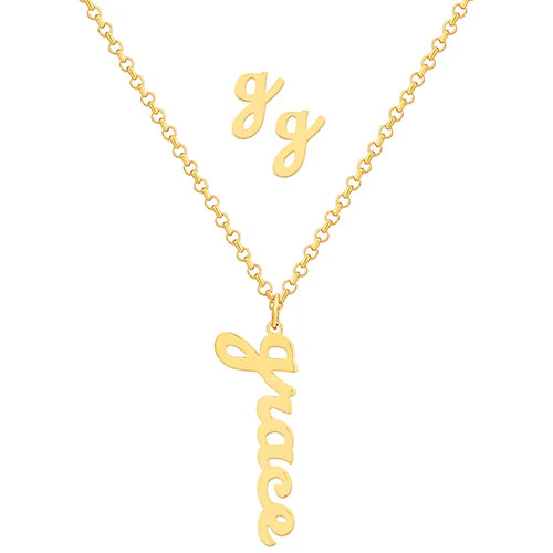 Sterling Silver Lowercase Script Name Necklace and Initial Earring Set - Image 5