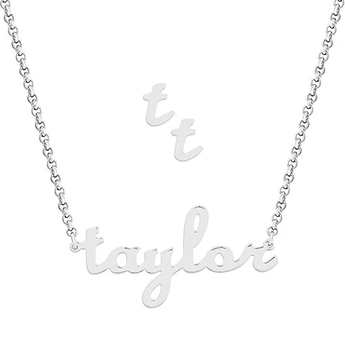 Sterling Silver Lowercase Script Name Necklace and Initial Earring Set - Image 2