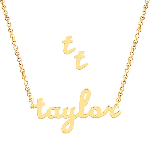 Sterling Silver Lowercase Script Name Necklace and Initial Earring Set - Image 5