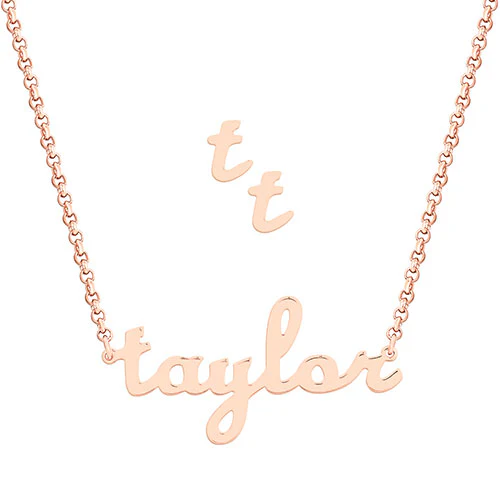 Sterling Silver Lowercase Script Name Necklace and Initial Earring Set - Image 7