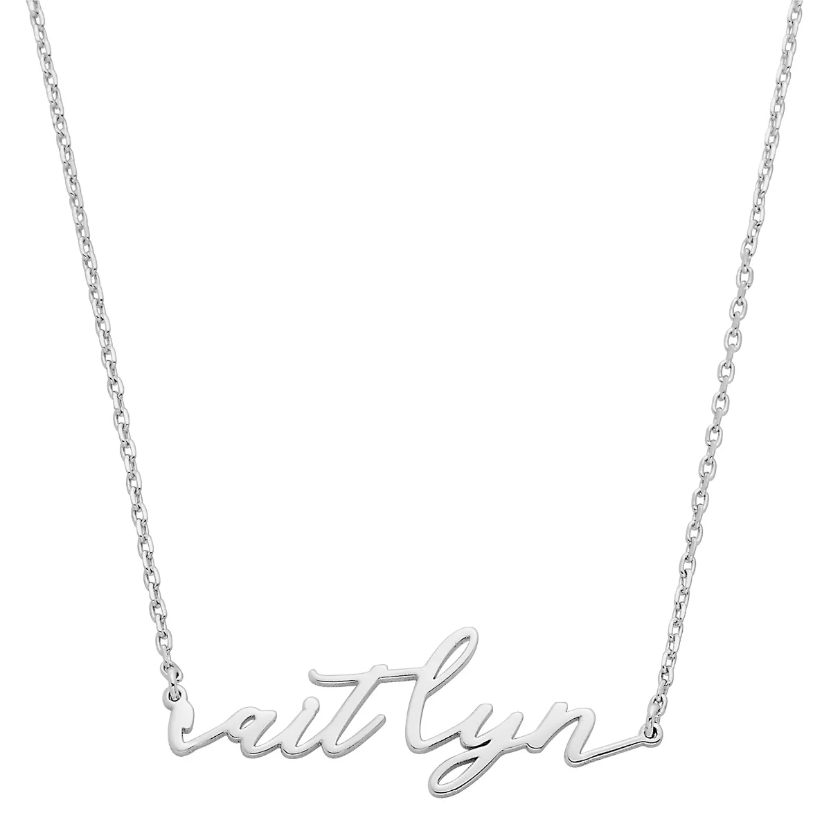 Sterling Silver Lowercase Script Name Plaque with Free Fresh Water Pearl Earrings - Image 2