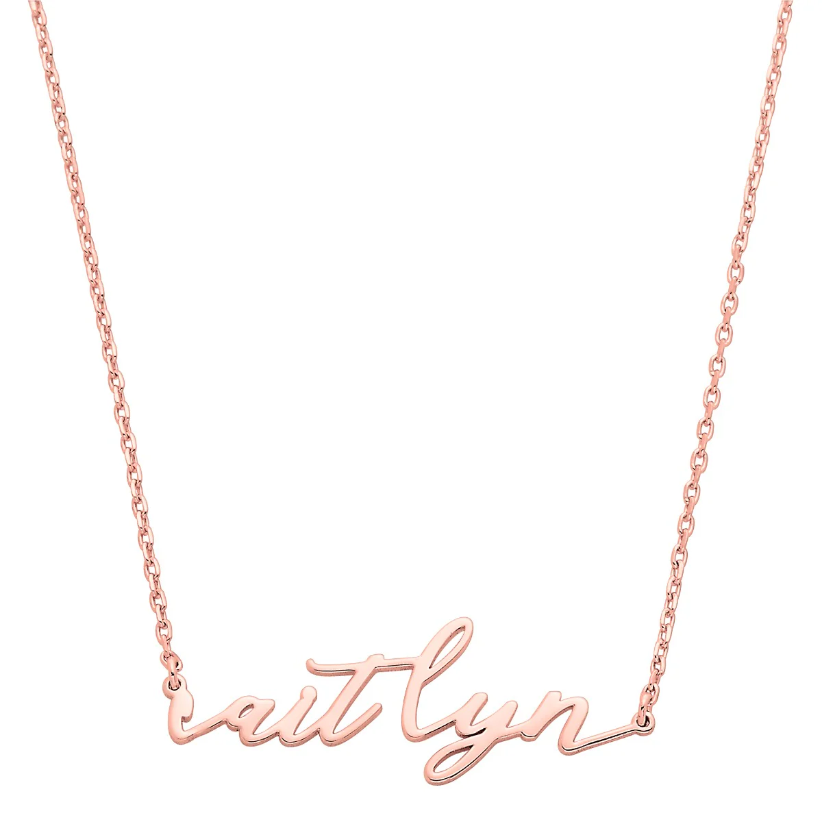 Sterling Silver Lowercase Script Name Plaque with Free Fresh Water Pearl Earrings - Image 5