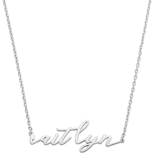 Sterling Silver Lowercase Script Name Plaque with Free Hoop Earrings - Image 4