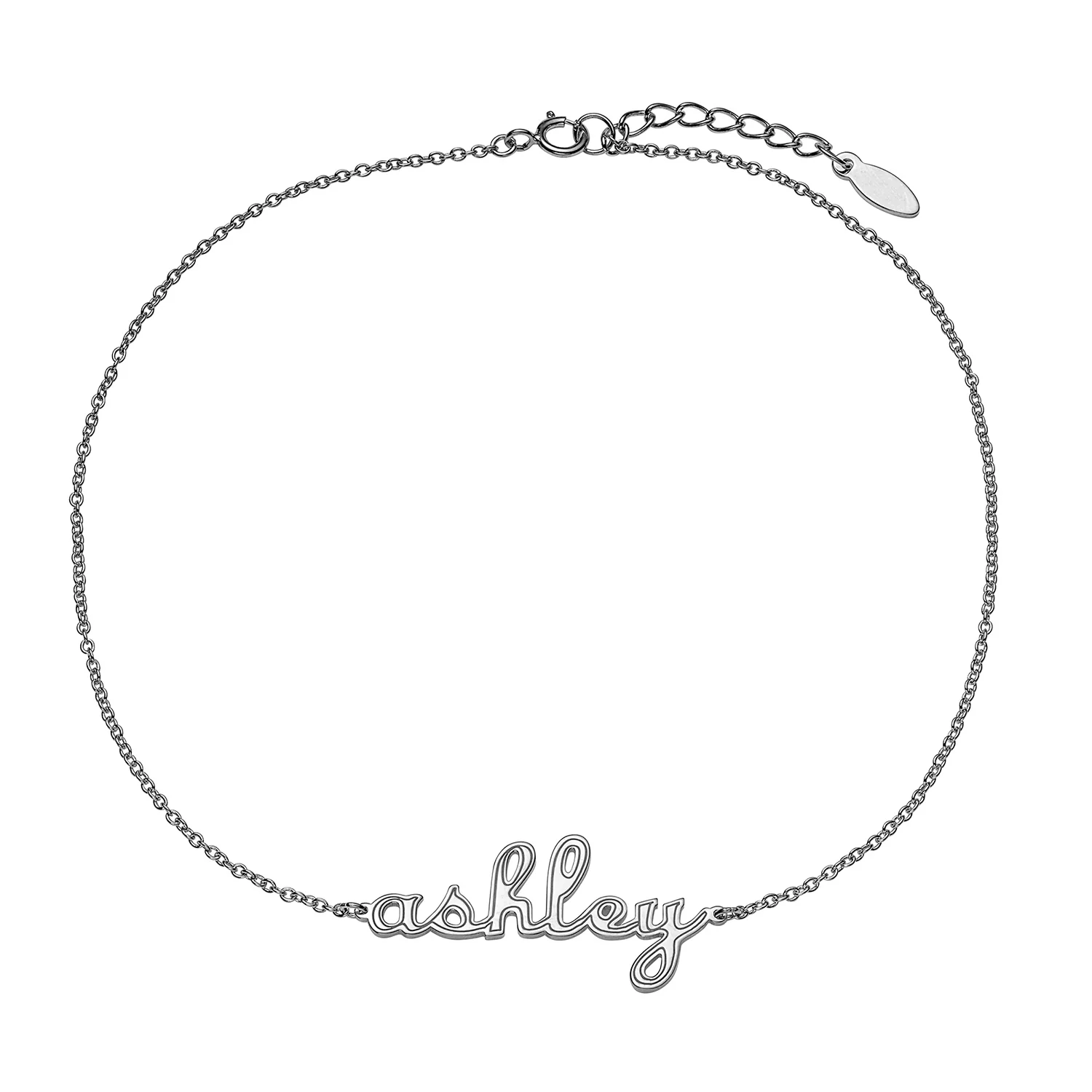 Sterling Silver Lowercase Script Name with Outline Anklet