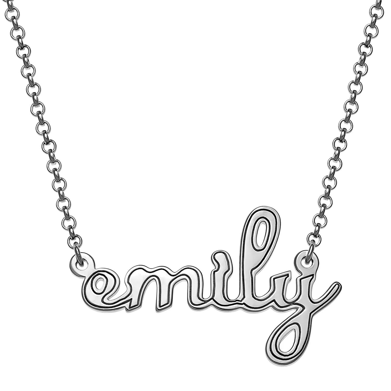 Sterling Silver Lowercase Script Name with Outline Necklace