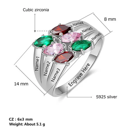 Sterling Silver Marquise Birthstone Family Name Ring - Image 2