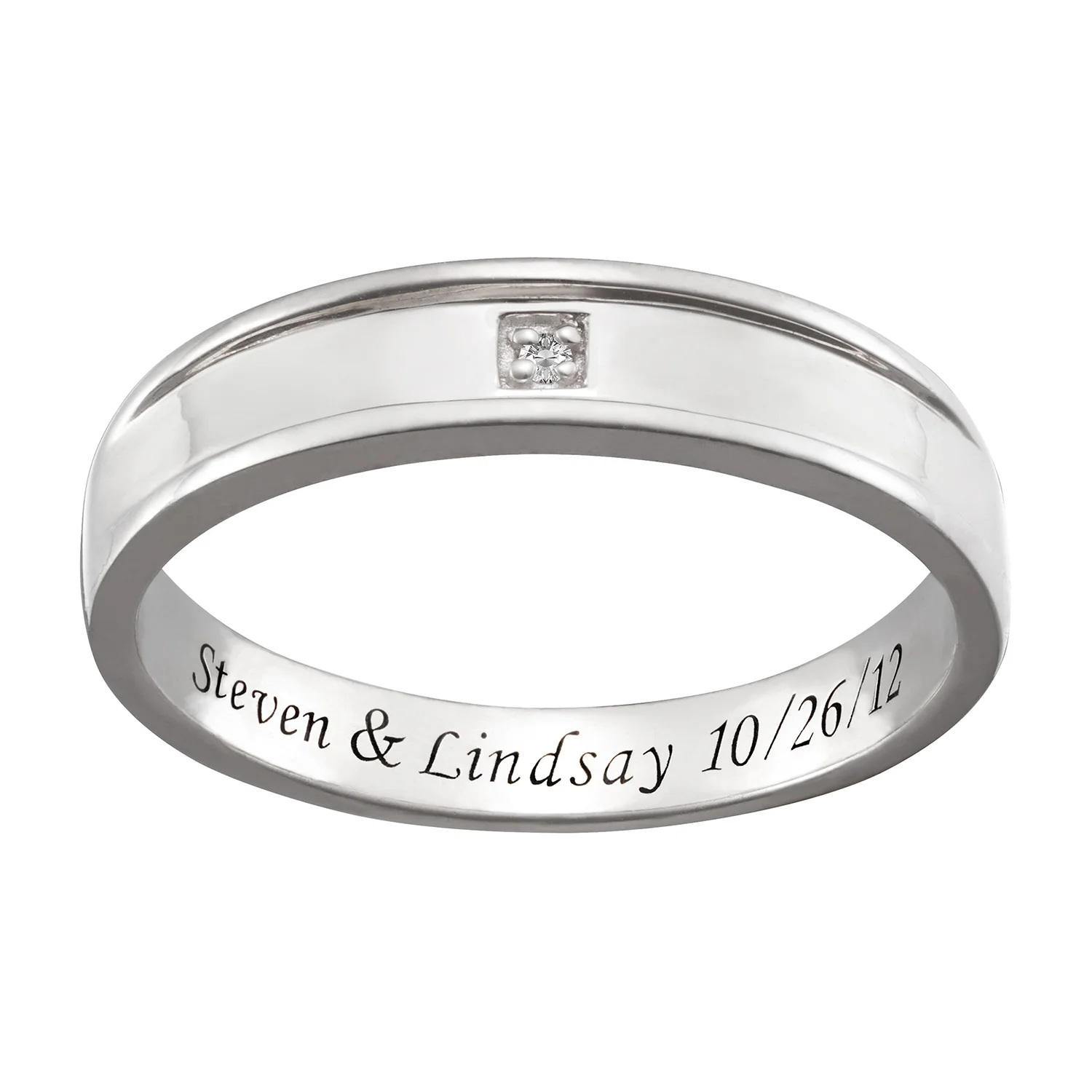 Sterling Silver Men's Engraved Diamond Accent Ring