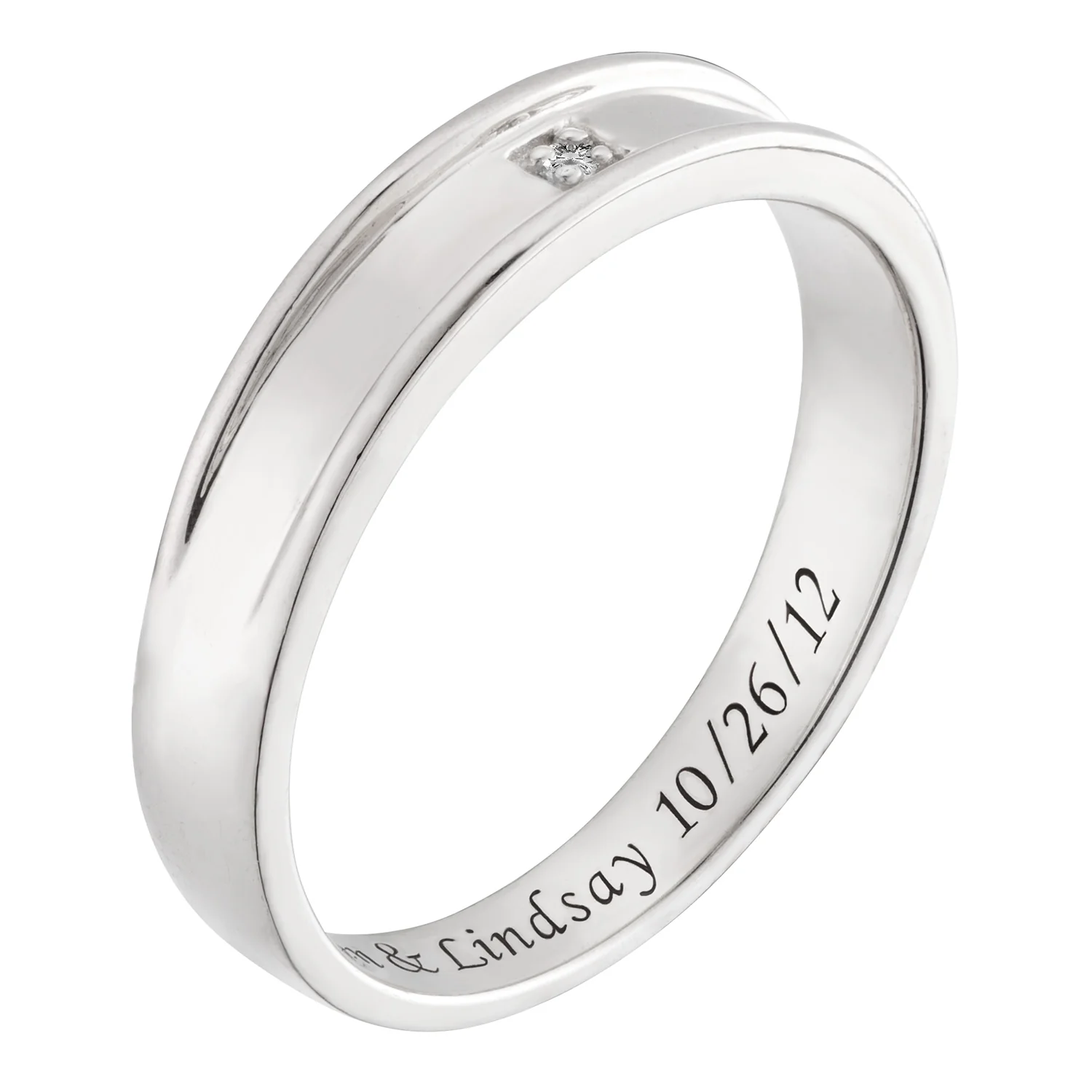 Sterling Silver Men's Engraved Diamond Accent Ring - Image 2