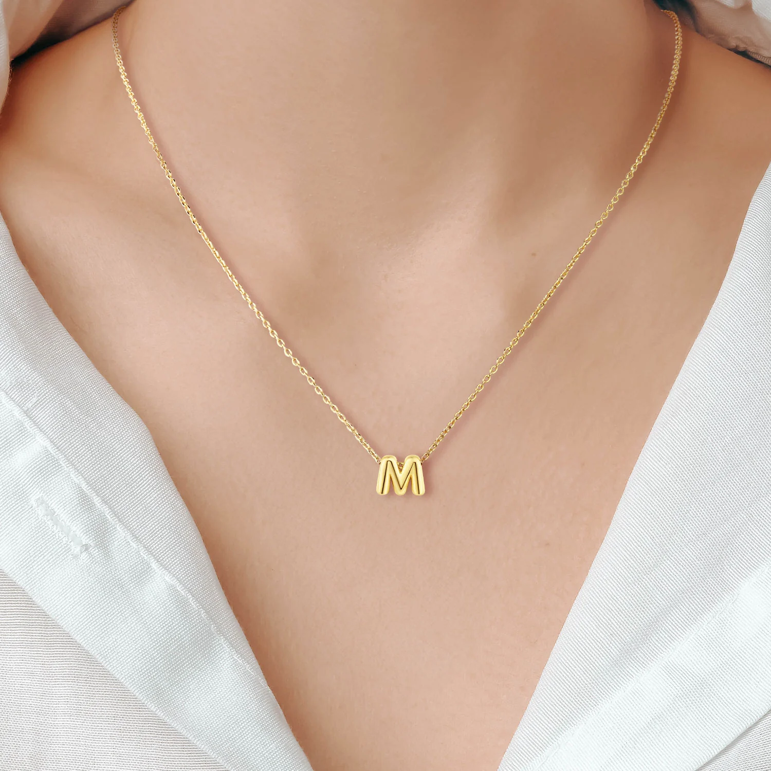 Sterling Silver Mini Uppercase Balloon Initial Necklace - Image 3