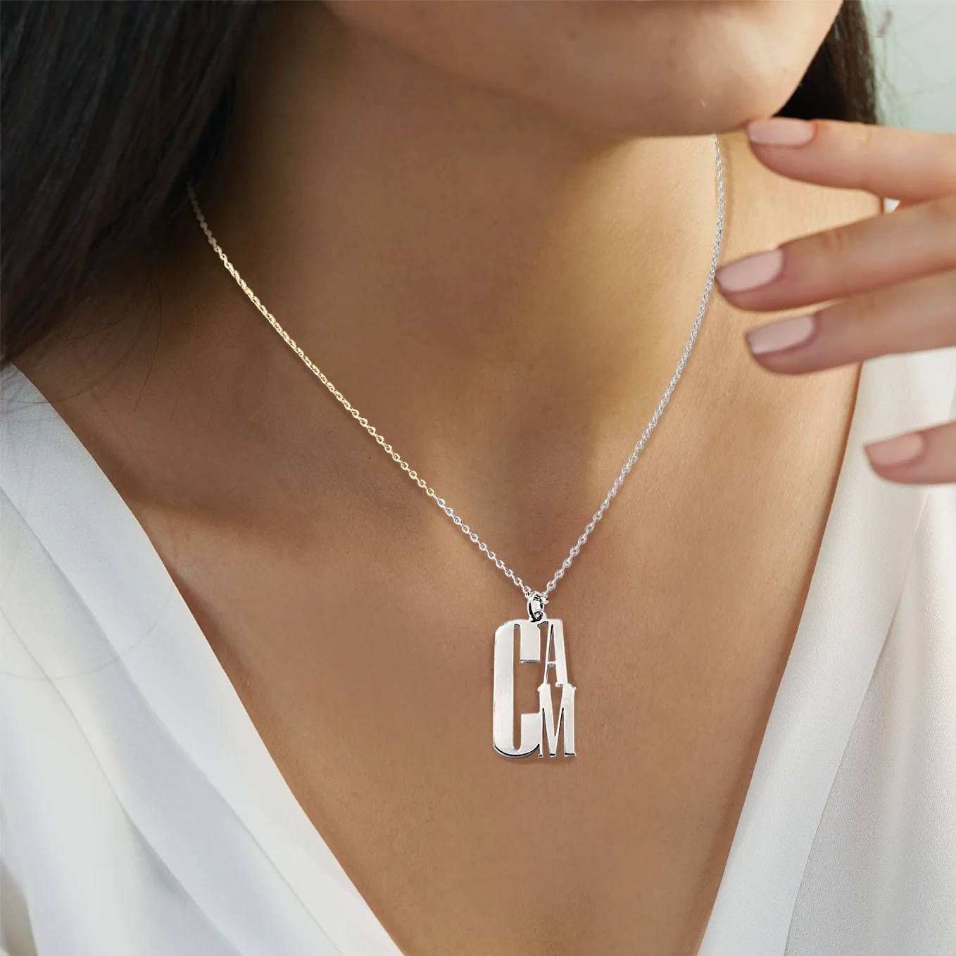 Sterling Silver Modern Monogram Pendant Necklace - Image 3