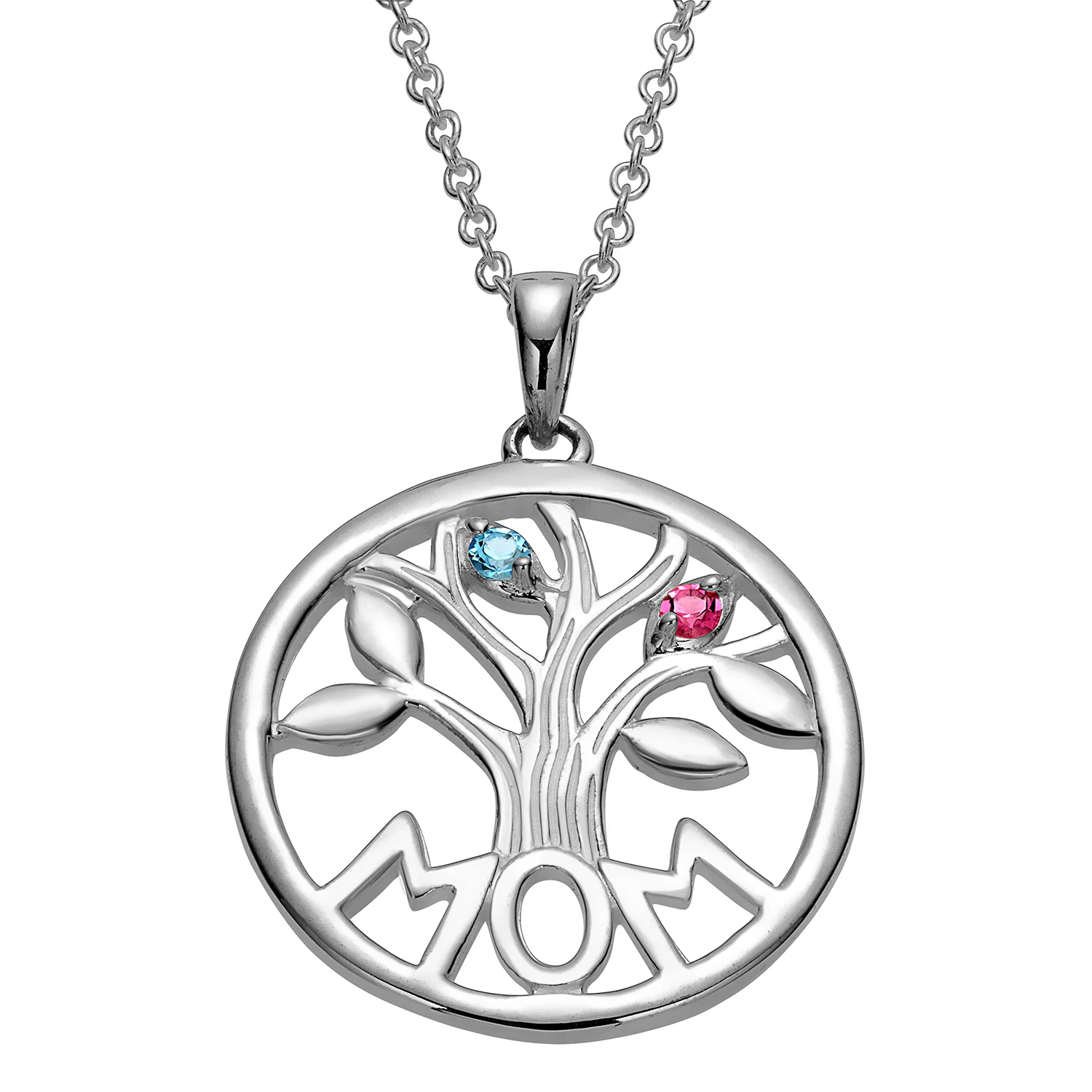 Sterling Silver MOM Family Birthstone Tree Pendant - Image 3