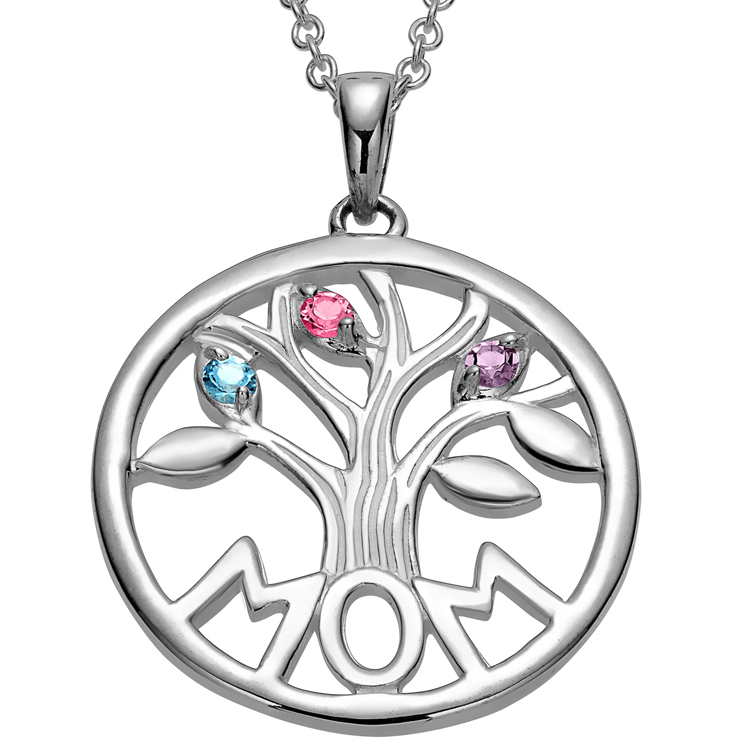 Sterling Silver MOM Family Birthstone Tree Pendant - Image 4
