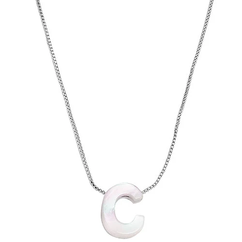 Sterling Silver Mother of Pearl Initial Necklace - 18in - Image 2
