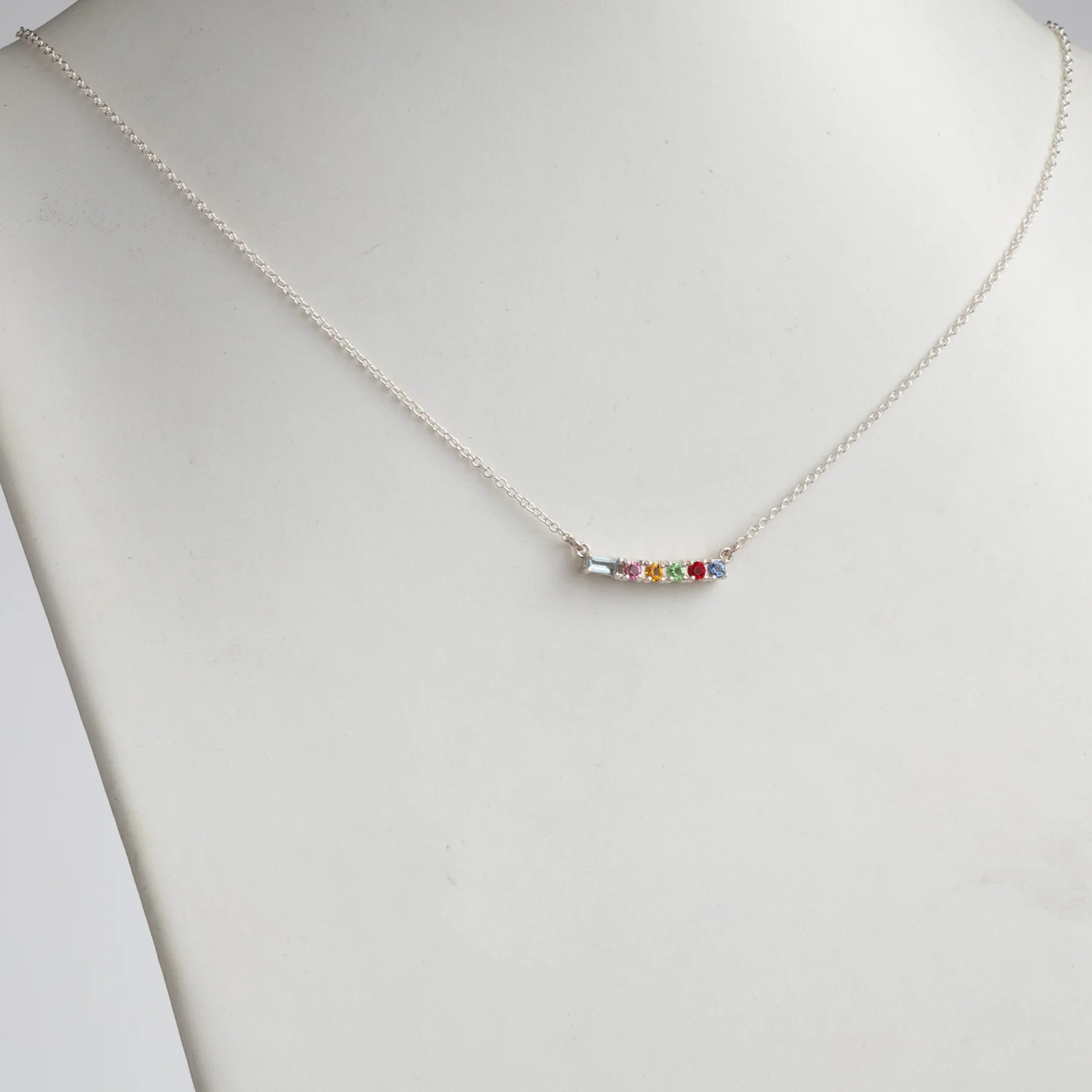 Sterling Silver Mother's Baguette and Childrens Round Birthstone Necklace - Image 2