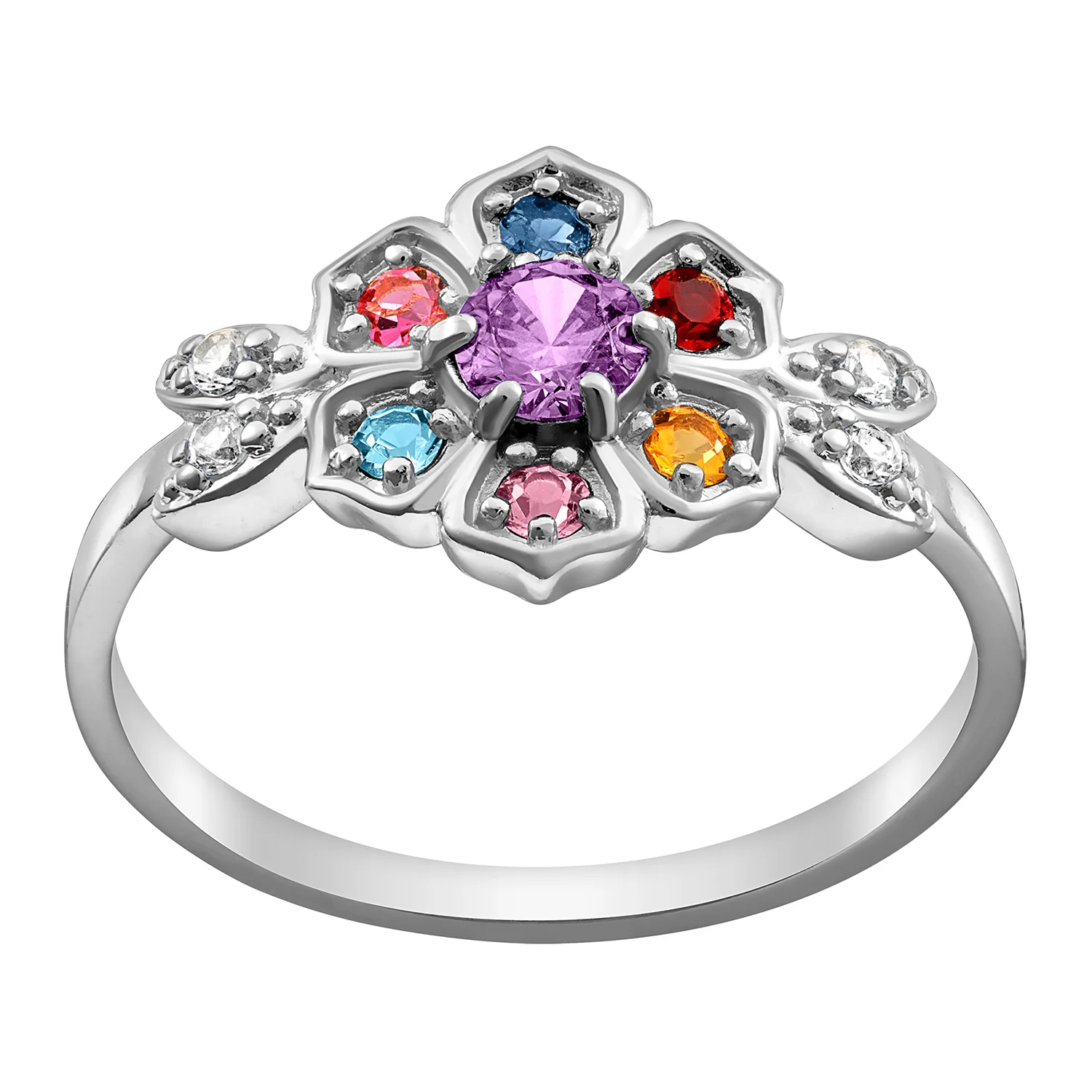 Sterling Silver Mother's Family Flower Birthstone Ring