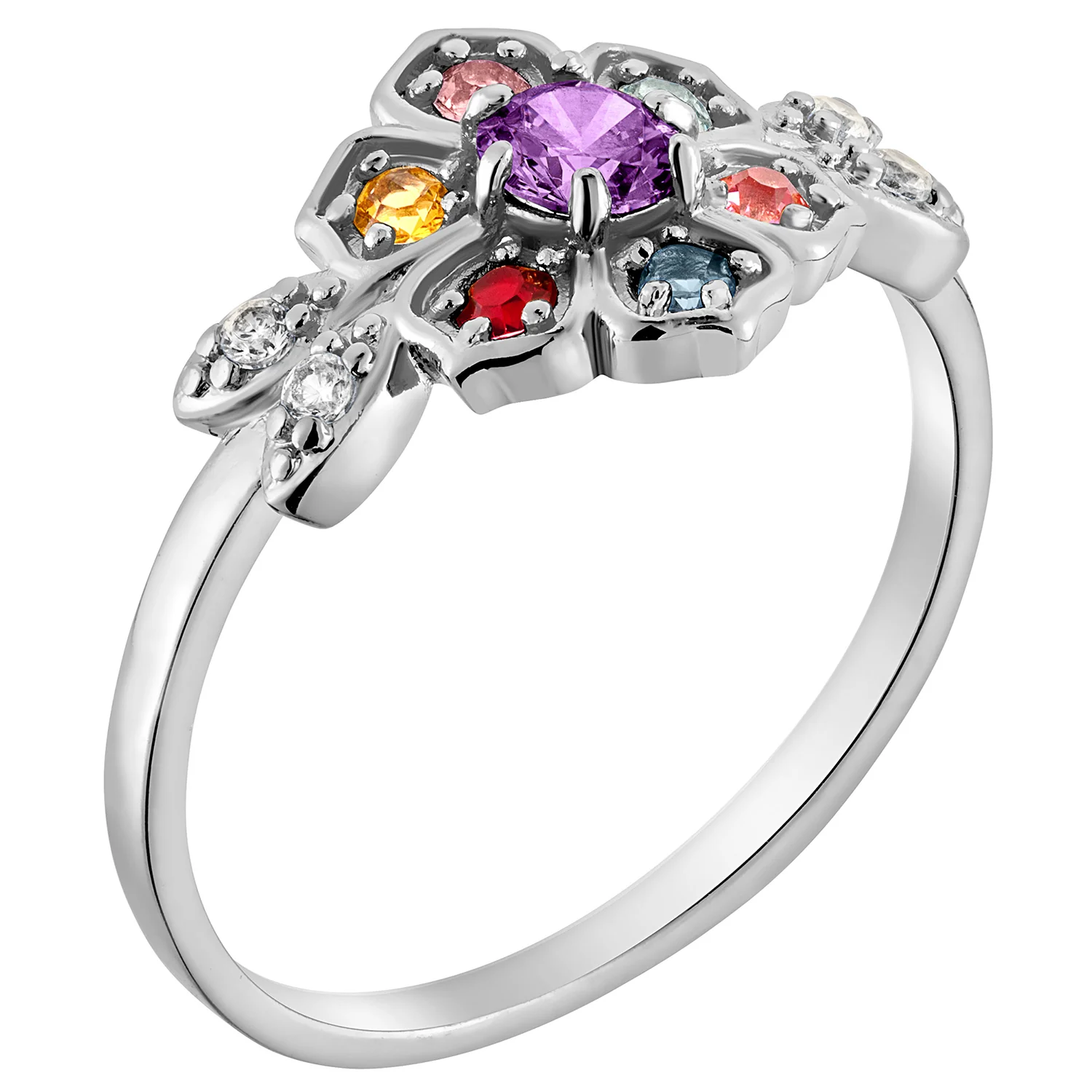 Sterling Silver Mother's Family Flower Birthstone Ring - Image 2