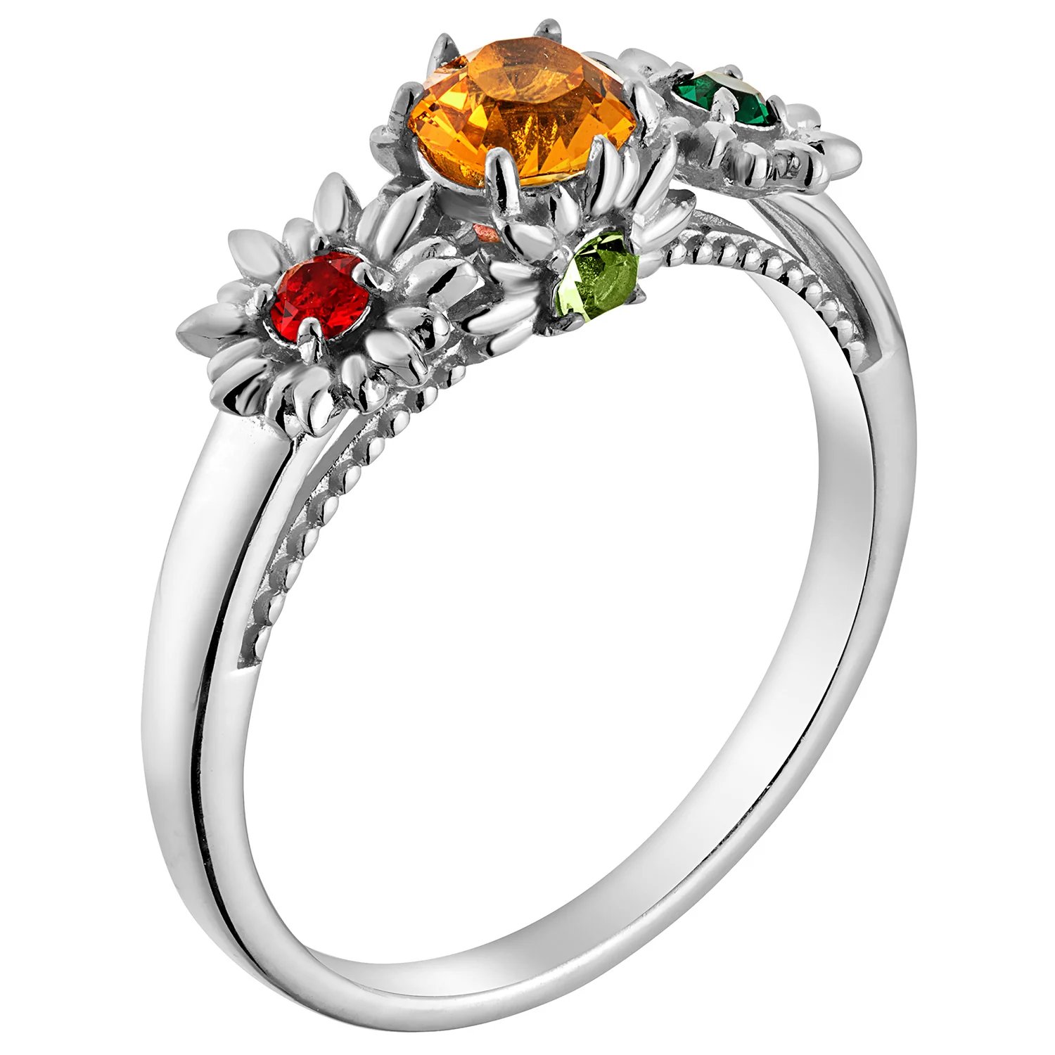Sterling Silver Mother's Family Flower Birthstone Ring - Image 2