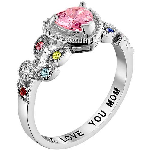 Sterling Silver Mother's Heart Family Birthstone Ring - Image 2