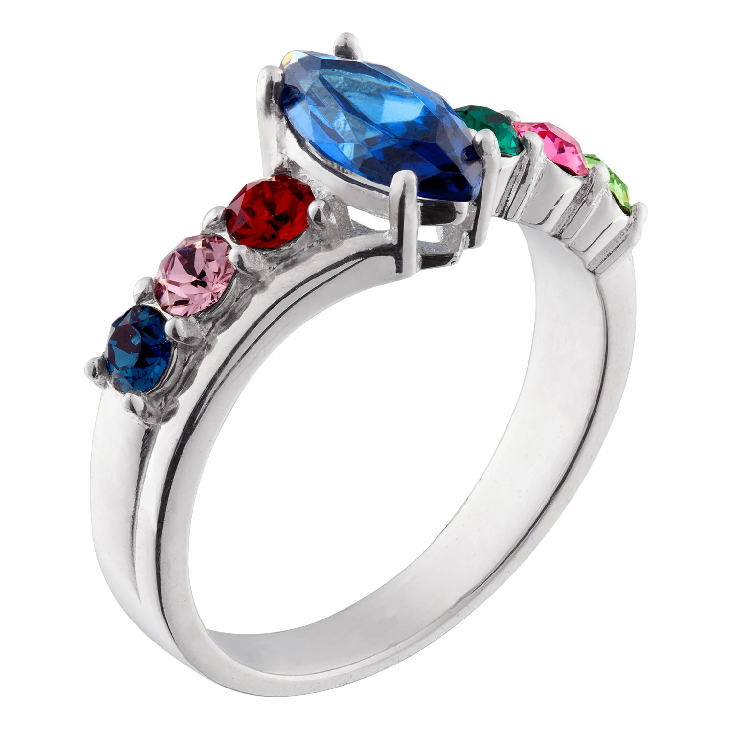 Sterling Silver Mother's Marquise Family Birthstone Ring - Image 3