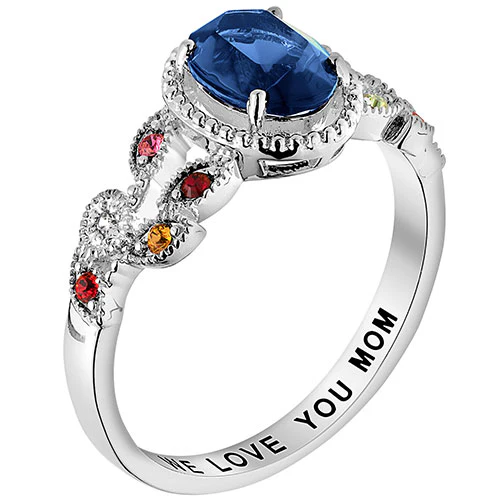 Sterling Silver Mother's Oval Family Birthstone Ring - Image 2