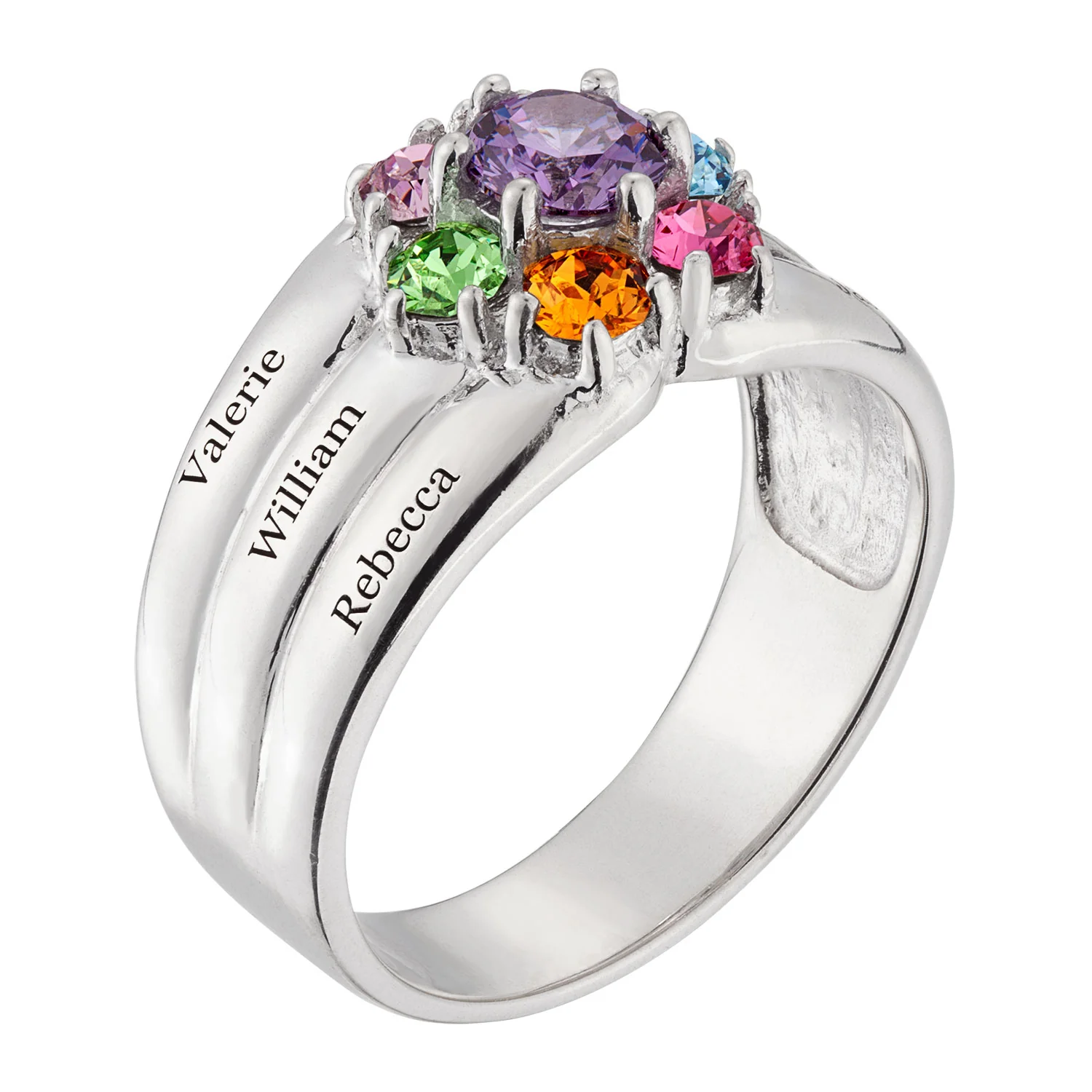 Sterling Silver Mother's Round Birthstone Family Name Ring - Image 2
