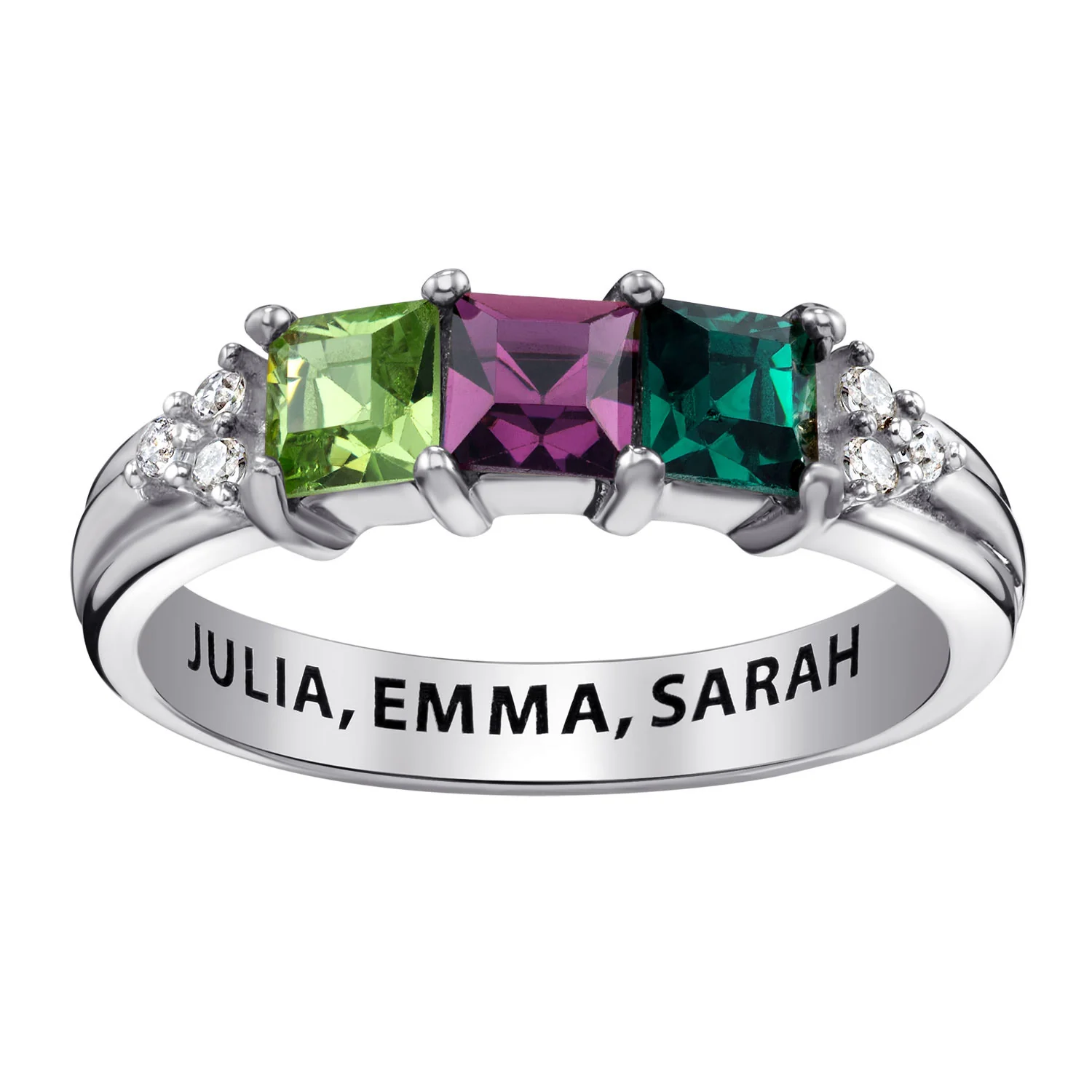 Sterling Silver Mother's Square Birthstone Ring with CZ Accents - Image 5