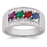 Sterling Silver Mothers Marquise Birthstone & CZ Ring - Image 2