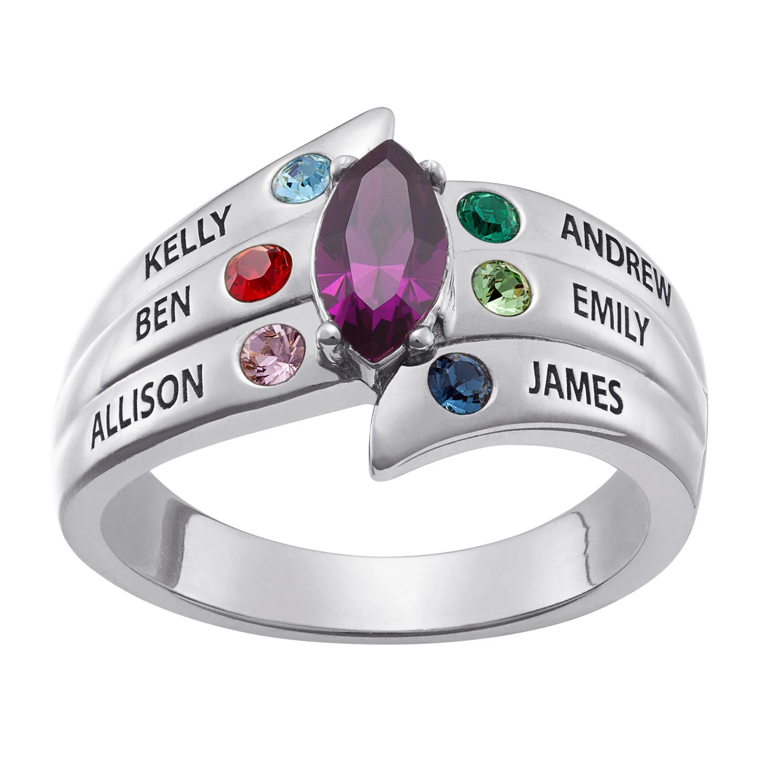 Sterling Silver Mother's Marquise Birthstone Family Name Ring