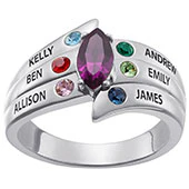 Sterling Silver Mother's Marquise Birthstone Family Name Ring - Image 2