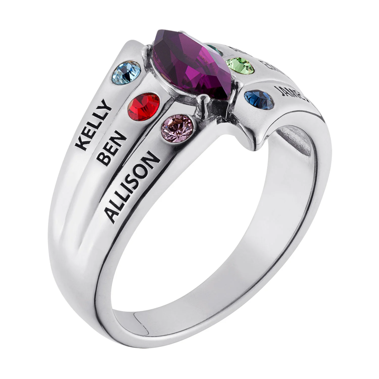 Sterling Silver Mother's Marquise Birthstone Family Name Ring - Image 3