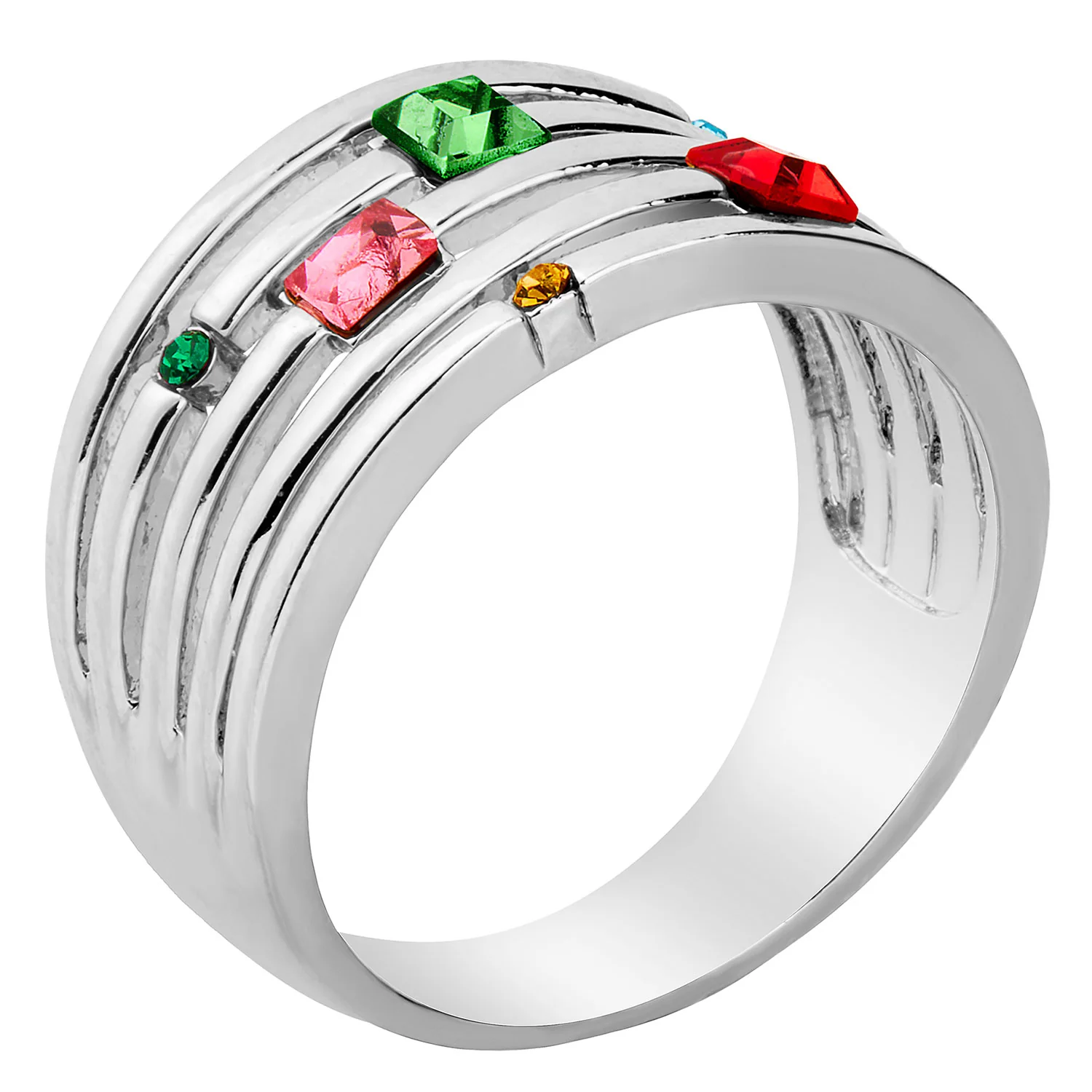 Sterling Silver Mulitshape Family Birthstone Faux Stack Ring - Image 3