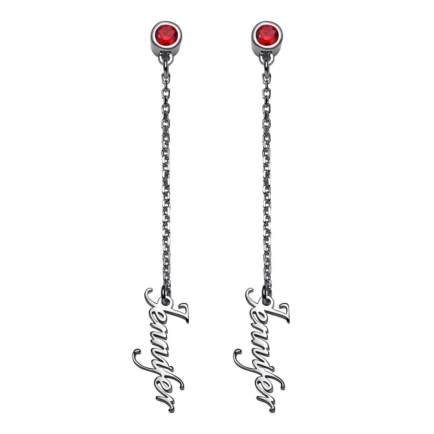 Sterling Silver Name and Birthstone Button Drop Earring