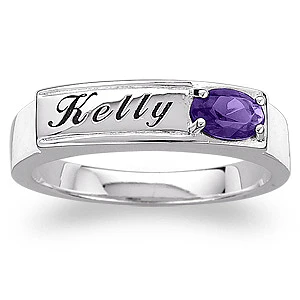 Sterling Silver Name and Birthstone Ring - Image 2