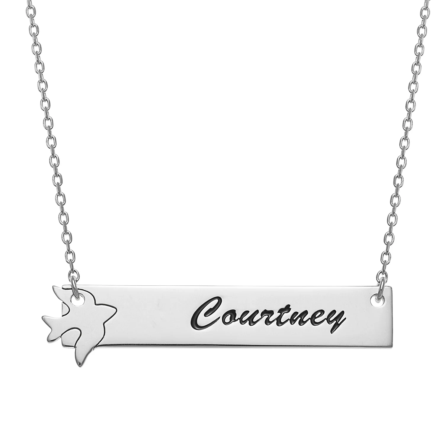 Sterling Silver Name Bar with Dove Necklace