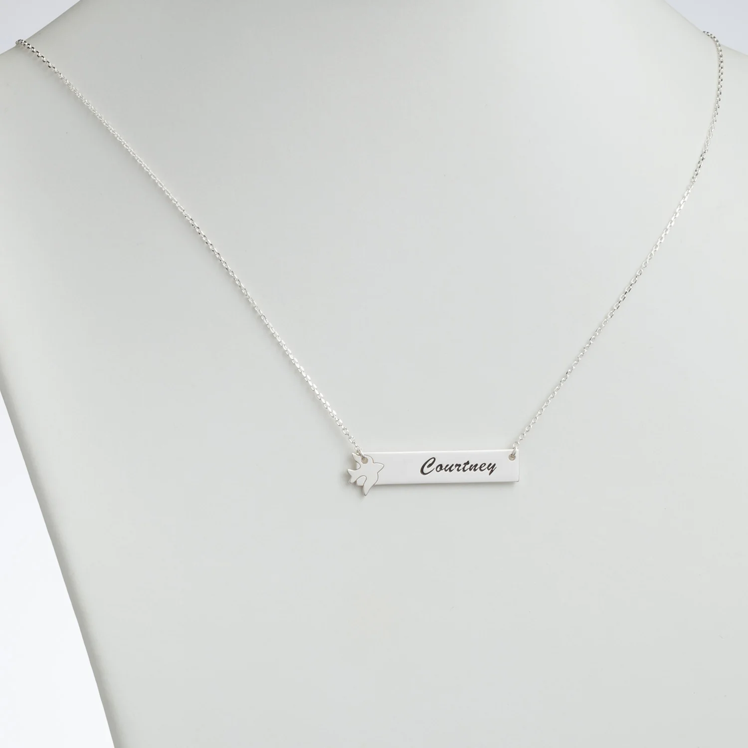 Sterling Silver Name Bar with Dove Necklace - Image 2