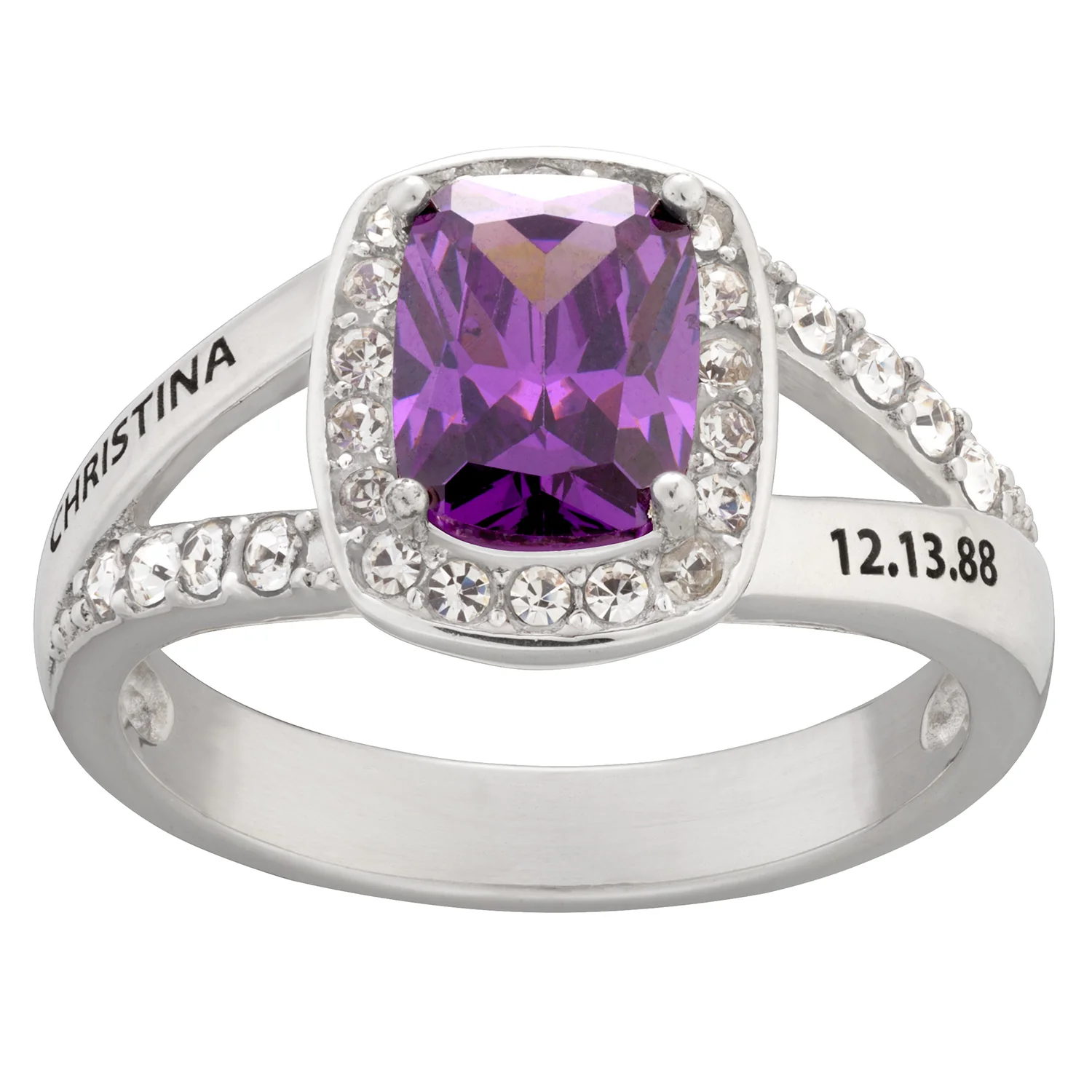 Sterling Silver Name, Date & Birthstone  Ring