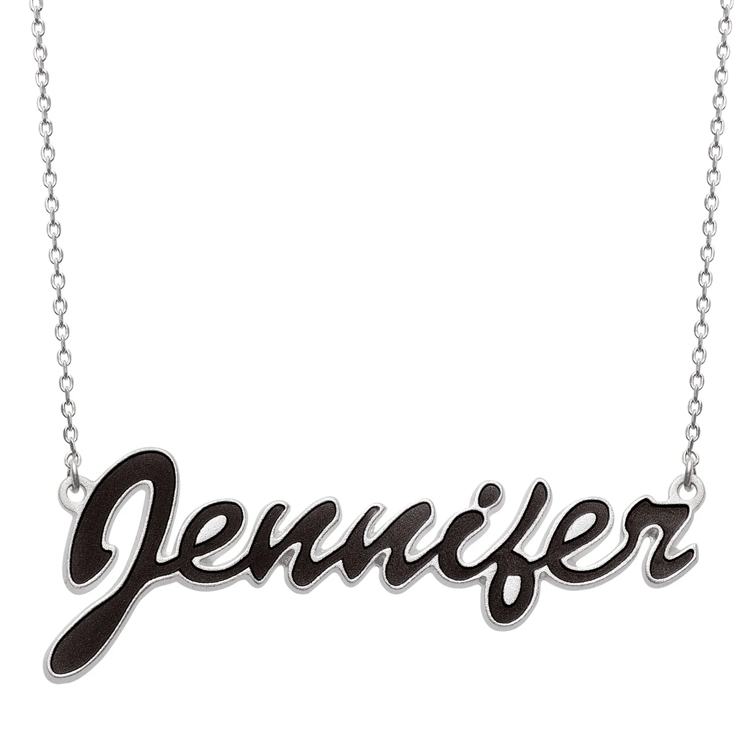 Sterling Silver Name Necklace with Black Enamel
