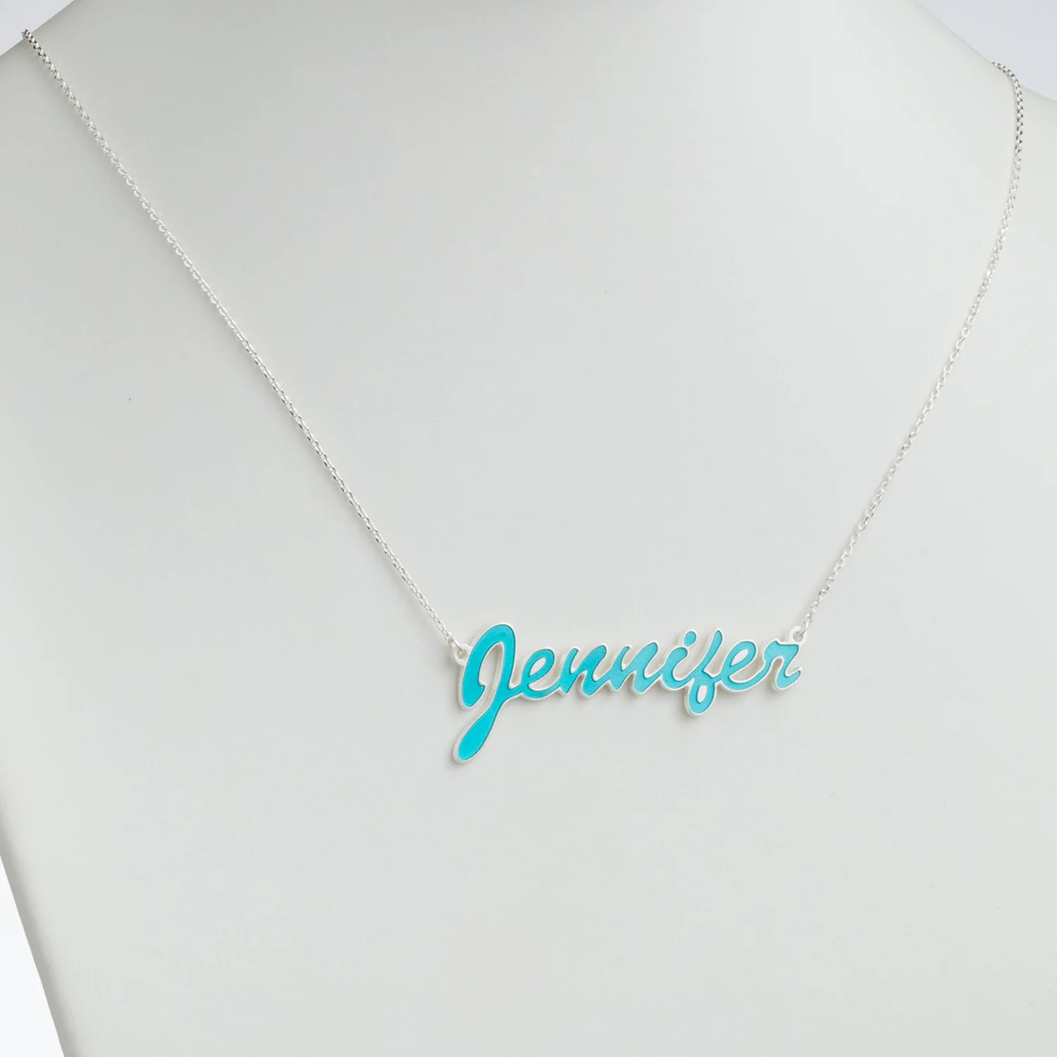 Sterling Silver Name Necklace with Turquoise Enamel - Image 2