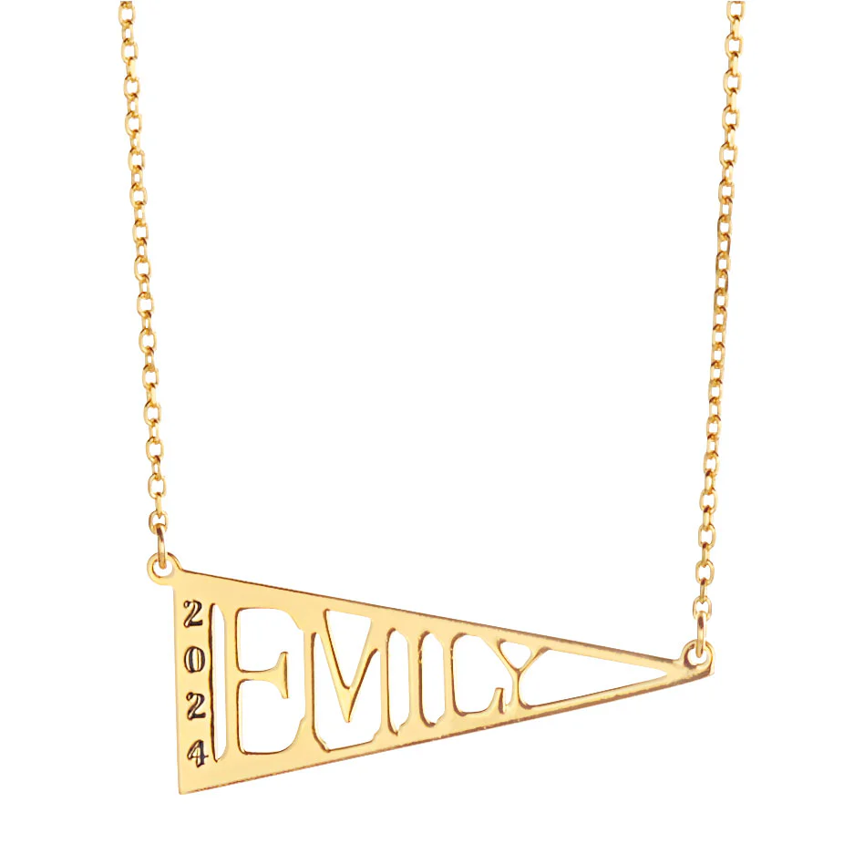 Sterling Silver Name Pennant with Engraved Year Necklace - Image 4